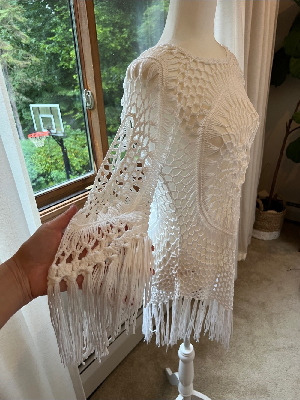 Cupshe White Crochet Fringe Swim Coverup - Picture 2 of 6